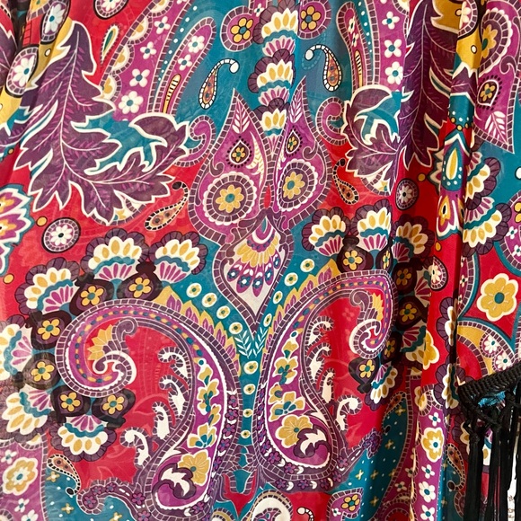 Lilypad Sheer Fringed Blouse Floral Paisley Boho Chic Size M - Picture 5 of 14